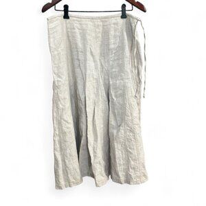 Talbots Skirt Women Size 12 Beige Irish 100% Linen Pleated High Waist Mini Tie